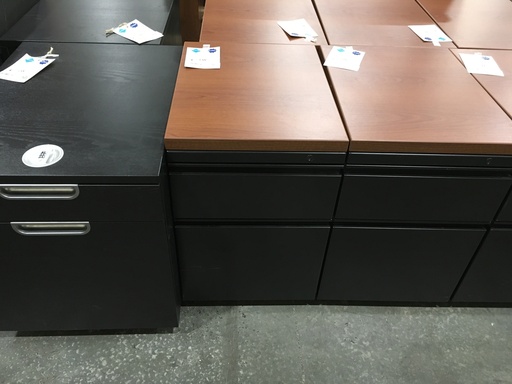 2 Drawer Mobile Ped Black Metal w/Cherry Top
