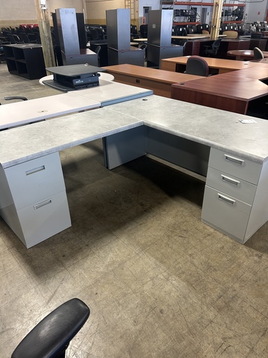 30x66 Steelcase Dbl Ped L Desk - Gray w/Metal Base 