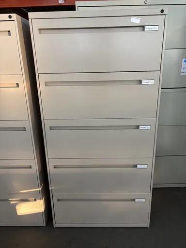 42"wide, Kimball 5-drawer lateral files, tan