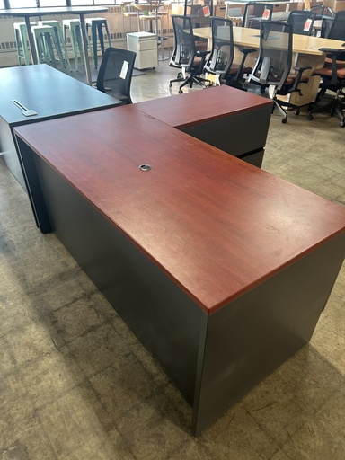 30" x 66" Lacasse Sgl Ped Desk w/Matching 36" 2-Drawer Lateral - Cherry Top w/Gray Metal Base