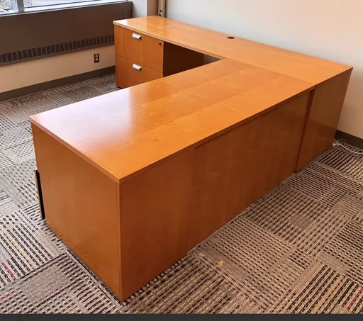 Kimball Maple veneer Left Handed L-desk  90" x 90"