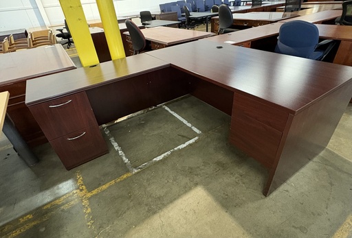 36" x 72" L-desk , 24" x 48" left return, Mahogany laminate