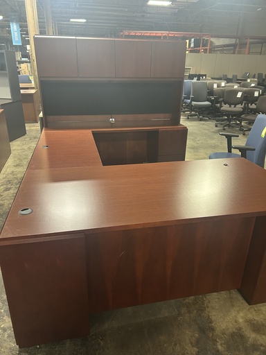 34x72 Kimball RH U Group w/Double Ped & Hutch - Mahogany