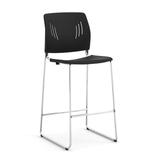 [OSST7013BK] COE- Rise Stool Polyurethane Stool with Footrest and Chrome Base- Black