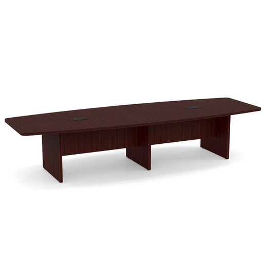 [COE-OS238MH] 12' Boat Shaped Conf Table with Slab Base, w/ two grommets, mahogany laminate COE