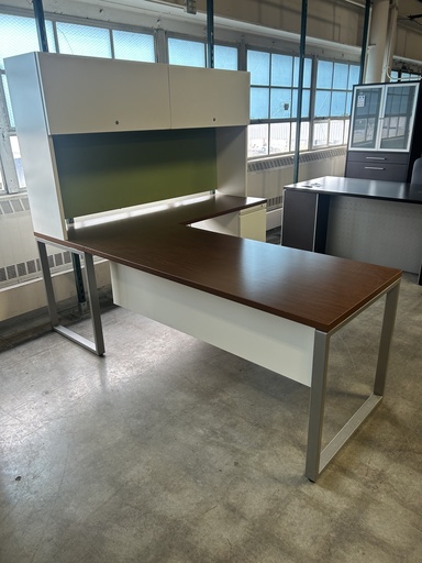 83x72 Herman Miller RH Single Ped L Desk w/Modesty Panel - Walnut & White 