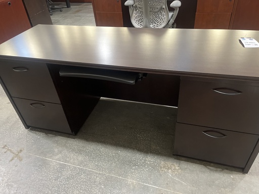 24x72 Double Ped Espresso Credenza w/ Wall Hutch 