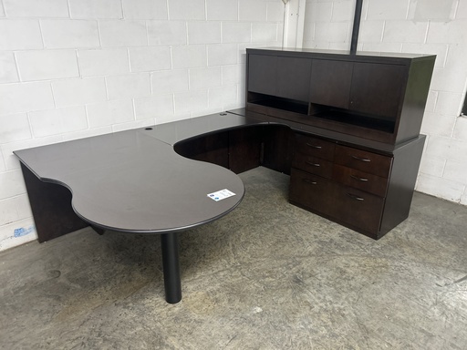 Espresso P-Top, U Shape Desk - 66x102- RH w/ Wall Mount Hutch