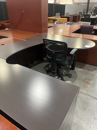 Espresso P-Top, U Shape Desk - 66x102- LH w/ Wall Mount Hutch 