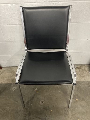 Black Vinyl Chrome Frame Stacking Chair No Arms