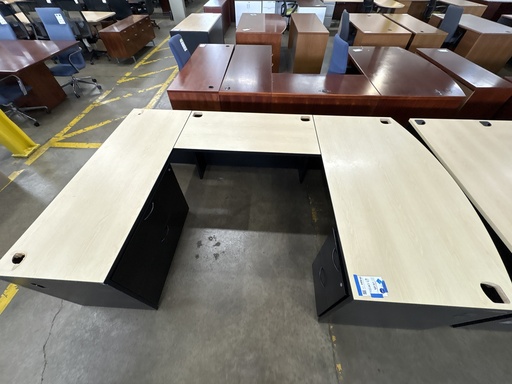66"x 96" Haworth Bowfront U-Group (LH) Blonde & Black (reversible)