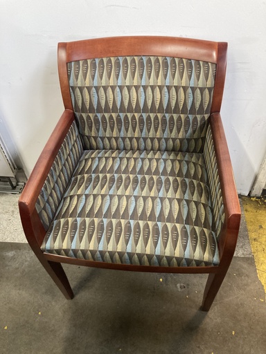 Blue and Green Pattern Arm Chair Cherry Frame 