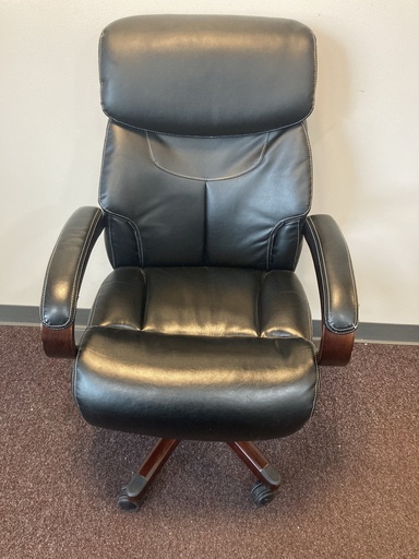 Lazy Boy Black Vinyl High Back Executive Chair with Arm Pads Mahogany Frame 