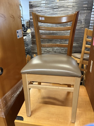 Shelby Williams Dining chair, Maple frame, Brown vinyl seat, armless