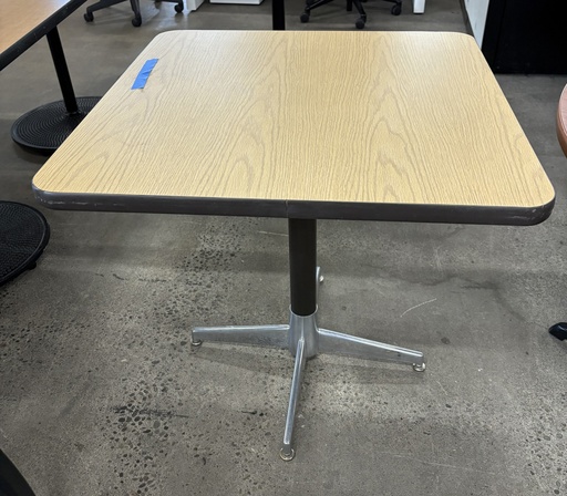 30" square breakroom table, lt oak top, black/chrome x base