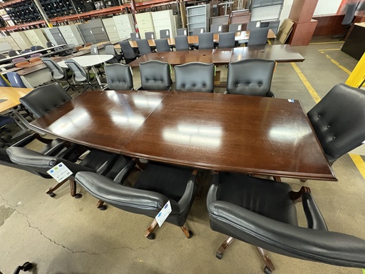 10' boatshape conference table, walnut veneer