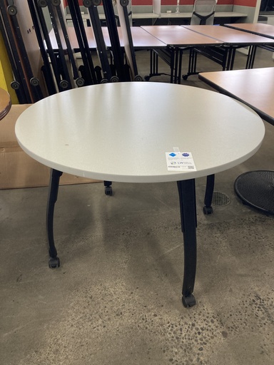 42" Round Table - mobile, light grey top, black  legs