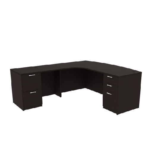 [EBD7190P-2L.ESP (I5)] L Shaped Left-Handed Extended Bow Front Desk with Double Full Pedestals, 71″ x 90″, espresso laminate