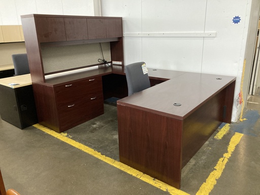 Hon Valido 30”x72” LH U group desk with lateral file BBF and hutch mahogany 