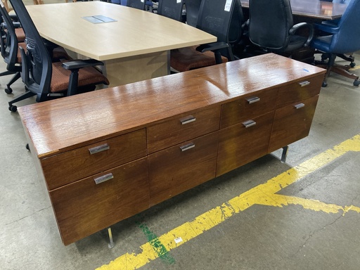 Retro storage credenza 18”x68” with silver pulls and cherry finish 