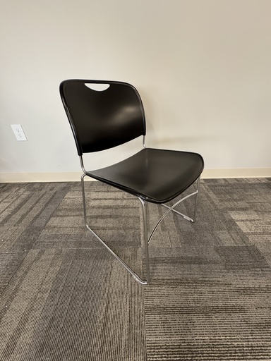 Plastic stackable side chair armless black and chrome 