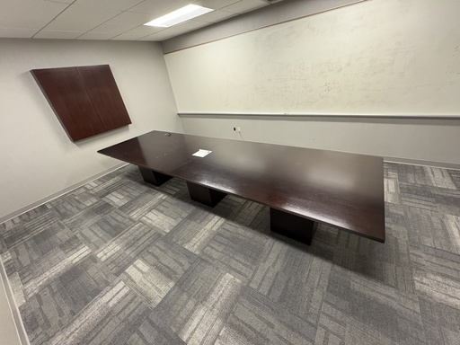 JSI square conference table 48”x160” espresso with square bases with power 