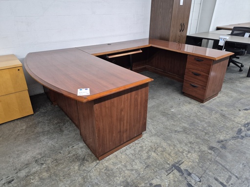 36x71 Bow Front U Shape Desk - RH, Dbl Ped, Cherry Veneer