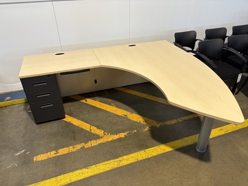 [po4109-simplify] Artopex Left Handed L-Desk, maple laminate, black grommets, single pedestal