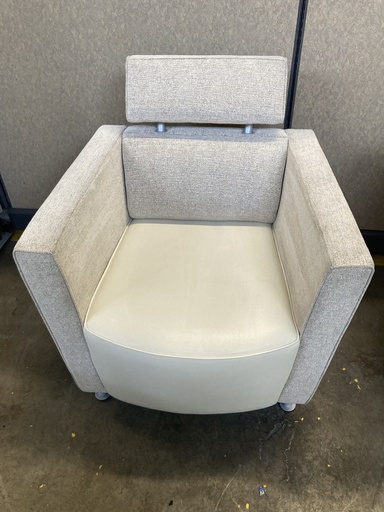 Haworth Grey Fabric White Vinyl Seat Arm Chair with Headrest 