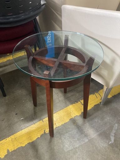 18” Glass Side Table with Mahogany Legs 