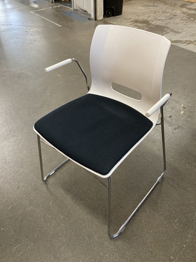 Allermuir Side Chair, Sled Chrome Base, White Back, Black Seat 