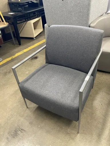 Grey Fabric Arm Chair, Silver Base
