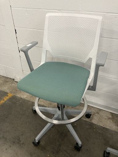 Haworth Very Stool on Casters, Fixed Arms, White and Green