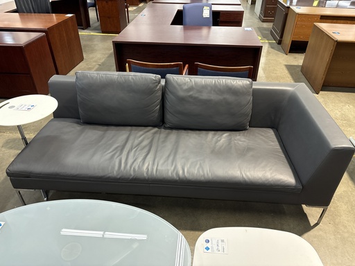 8ft Black Leather Sofa 