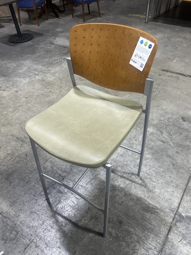 Kimball Cafe Stool - Armless, Cherry back, Tan Vinyl Seat