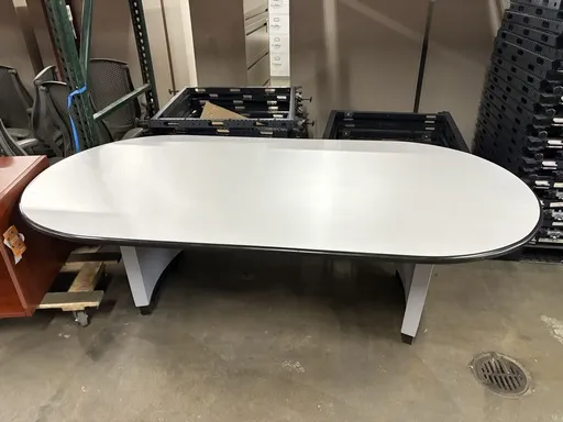 48" x 96" Racetrack Conference Table, Light Grey laminate, Black Bullnose Edge
