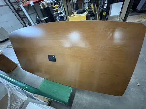 48" x 96" Boatshape Conf. Table, Bourbon Cherry laminate, , Cylinder bases, 1 black Power Module