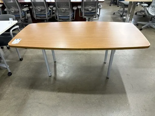 36" x 72" boatshape conference table, light cherry, silver metal legs