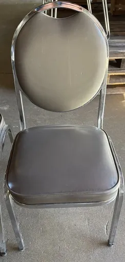 [0tpz] Stackable Banquet style chair, Charcoal vinyl, chrome frame (pre owned)