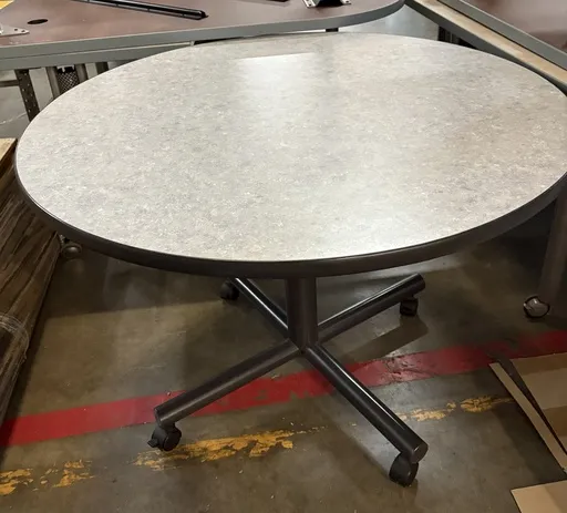 48" Mobile Meeting table, pattern laminate, black edge, black base