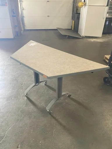 Versteel 30"x 60" Trapezoid Fliptop Multi purpose Table, Mobile, Pattern Laminate top, Silver bases 