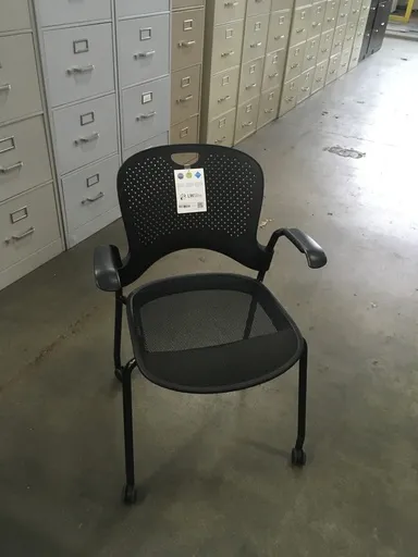 HM Caper Multipurpose side chair, Casters, Black frame & mesh, with Arms