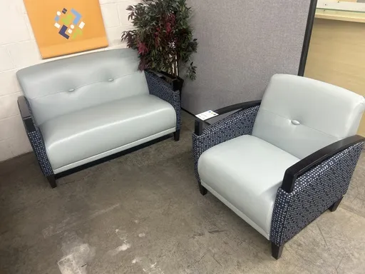 Loveseat & Club Chair Set - Light Blue w/ Circle Pattern