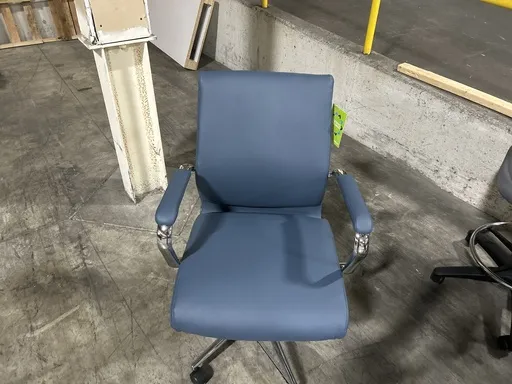 OS-Blue Vinyl Mid Back w/ Loop Arms and Chrome Frame