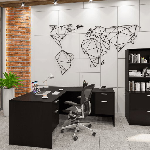 [D6672DP- RH ESP] Euroline 30x66 Dbl Ped L Desk RH Espresso