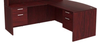 [DB3631DP-RH MAH] Euroline 36x71 Bow Dbl Ped L Desk RH Mahogany