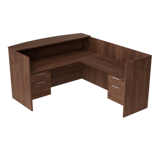 [RD7172P-1 LH WN] Euroline Reception Desk LH return Dbl Ped Walnut