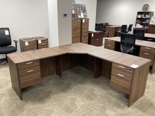 [UBDH71108P-3 WN] Euroline Corner desk Walnut w/2 returns dbl ped